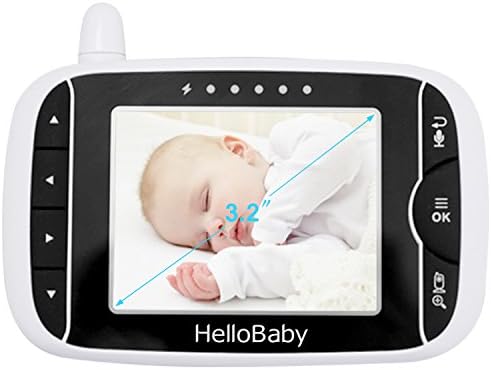 Hellobaby 3,2 polegadas Video Baby Monitor com visão noturna e sensor de temperatura, sistema de bidirecionamento