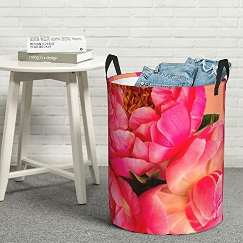 Impressão floral rosa grande cesta de lavanderia com maçane