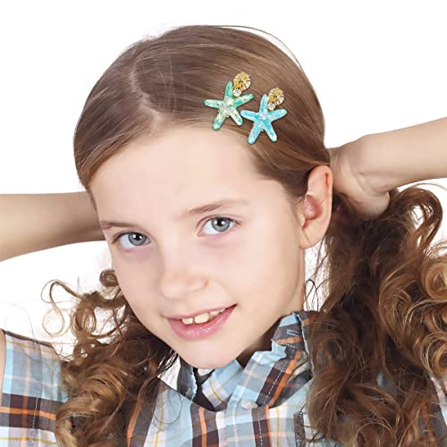 8 peças clipes de cabelo estrelafisos acessórios de cabelo de sereia fofos clipes de cabelo de estrela Shell Pearl Hairpins para crianças acessórios de cabelo de meninas