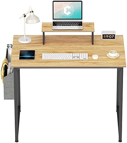 Cubiker Computer Desk de 32 polegadas de escrita em casa mesa de estudante de estudante de estudante com mesa pequena e bolsa de armazenamento, nozes