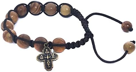 Padre Pio Wood and Stone Rosário e bracelete do rosário - Rosário de madeira - Rosário católico para homens - Rosário