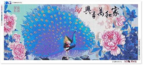 Kits de pintura de diamante Diy Zgmaxcl para adultos pavões e flores de perfuração completa geme de tamanho grande decoração de banheiro decoração de arte de arte de arte 59,1 x 23,6 polegadas