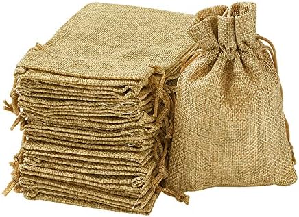 Sacos de estopa de 50pcs com sacola de linho natural de cordão Saco de presente de juta para festivais, sacolas de presentes,