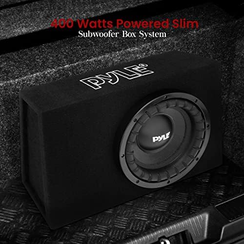 Pyle Slim Subwoofer Box System - 400 watts, perfeito para o gabinete de subwoofer de áudio de áudio de caminhão de carro Mount, woofers de 8 polegadas com um cone de papel não preso - psbs8