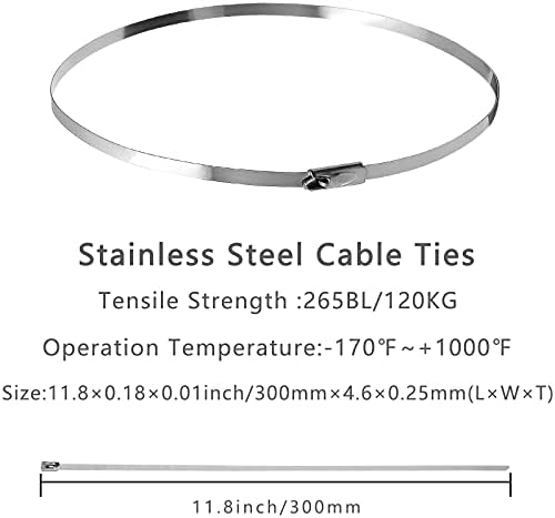 Rierdge 50 PCs Lices de fio de metal de metal, empate de cabo auto-bloqueio, 12 polegadas 304 gravatas zip de aço inoxidável,