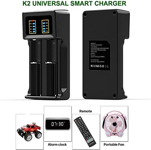 Carregador de bateria USB 2-BAY 5V 2A para baterias recarregáveis ​​1.2V AA AAA 3,7V Li-Ion 26650 18650 16340 Display de capacidade