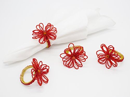 Fenco Styles Hand Flor Flor Design Anel de guardanapo de 4