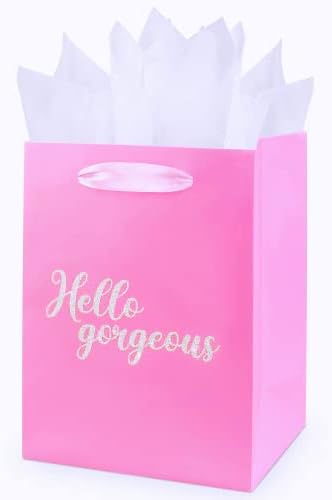 Jiashuyeye 11 Bolsa de presente rosa quente com papel de seda para aniversário, casamento, chuveiro de noiva, qualquer ocasião - 6 pacote