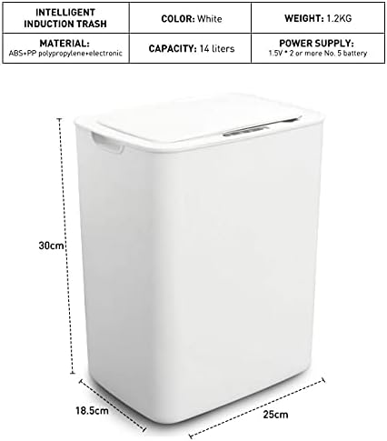 Lixo do sensor automático branco, lata de lixo indutiva sem toque para banheiro, cozinha e cama, pequenos 3,7 galões