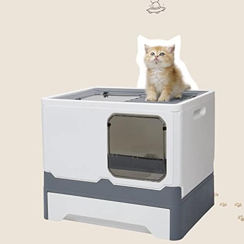 Caixa de areia de gato dobrável com tampa ， caixa de areia de entrada superior grande com colher de areia de gato, bandeja