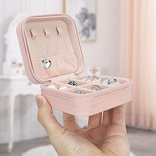 Caixa de jóias de jóias de joias de canções, capa de jóias de viagem rings portáteis Brincos colares exibir caixas de jóias de caixa de armazenamento para mulheres meninas rosa