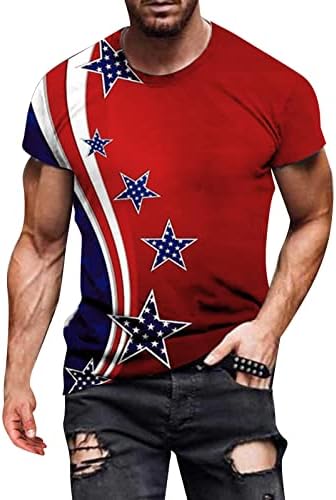 Camisas do coração para homens pescoço t verão curto de manga Independência Camisa casual 3D masculino de algodão de algodão de comprimento
