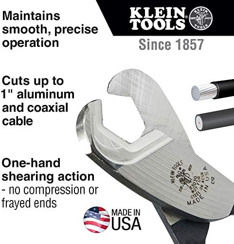 Klein Tools 63030 CAVE CUBO, cortador de cabo coaxial corta até 1 polegada de alumínio e cabo coaxial de cobre com cisalhamento
