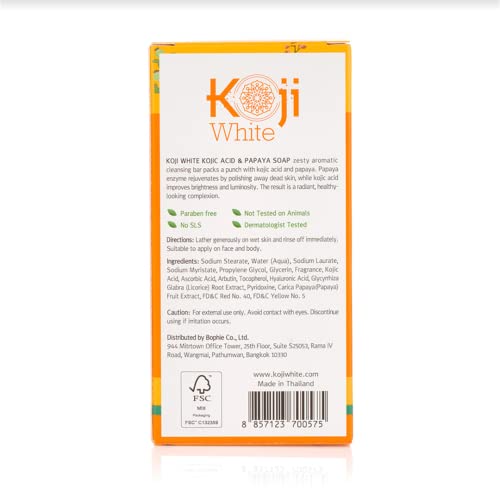 Koji White Kojic Acid Skin Ilumina e sabão brilhante, conjunto de presentes para mulheres com mamão, glutationa, vitamina C, colágeno, carvão para esporte escuro, hidratante facial e corpo, não testado em animais, 2,8 oz