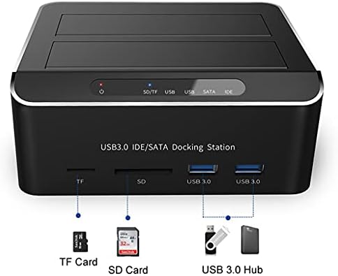 YTYZC Dual Bay USB 3.0 para SATA IDE DURO DE DISCURSO RUDO EXTERNAL ESTATURA COM CARTO DE CARTÃO DE 2 PORTA LEITOR DE CARTÃO 2.5/3,5 polegadas SATA/IDE HDD