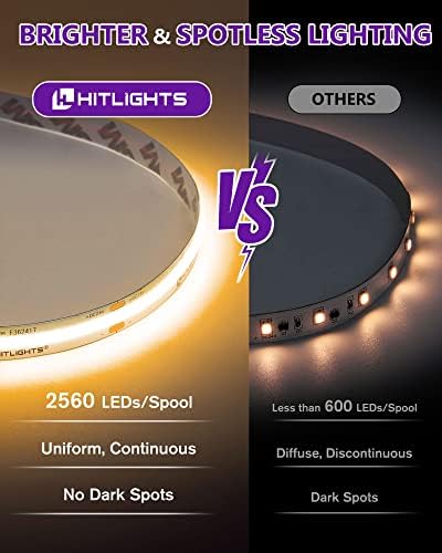 Luzes de tira LED de bitlights Cob, branco quente, 16,4 pés premium de alta densidade Luz de fita 2700k com 24V 60W