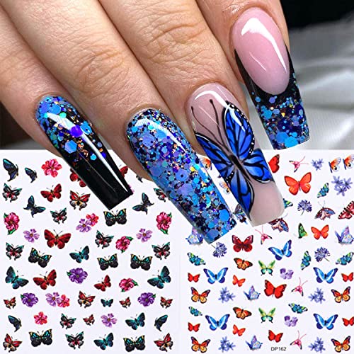 Adesivos de unhas de borboleta metálica 3D Decalques de arte de unhas de verão auto-adesivas design colorido de unhas de borboleta para mulheres envoltórios de decoração de unhas para acrílico unhas de manicure decoração