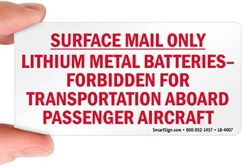 Pacote SmartSign de marcas de metal de 250 lítio proibidas de rótulos de aeronaves em um rolo, rótulos de correio de superfície, 4 x 6 polegadas, papel semi-brilho