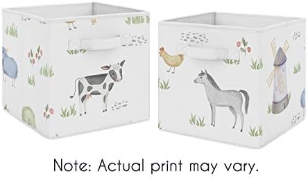 Sweet JoJo Designs Animais de fazenda Fabricable Fabric Storage Cube Bins Boxes Organizer Toys Kids Baby Childrens - Conjunto de