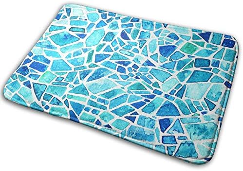 Tapetes de banheiro Mosaico azul de tapete, 16x24 polegadas, tapete de tapete de chuveiro macio e macio não deslizante,