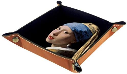 Bandeja de manobrista AISSO Johannes Vermeer Girl Imprimindo Jóias de Couro Caixa Organizador para carteiras, relógios,