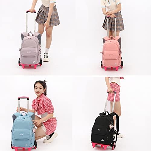 Mfikaryi Backpack rolante de cor sólida para garotas rolando mochila para crianças alunos do ensino fundamental com uma