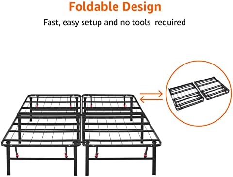 Basics Basics dobrável Metal Platform Bed Frame com configuração sem ferramentas, 14 polegadas de altura, rainha, preto