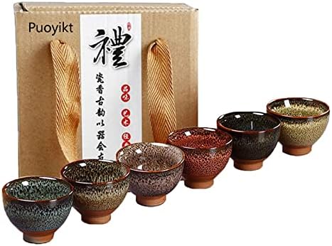 Puoyikt Chinese Ceramic Kung Fu Conjunto de chá de 6, xícara de chá japonesa, xícara de saquê, xícara de chá de cerâmica, conjunto