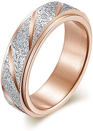 T-Jewelry 6mm de ouro rosa/arco-íris Banda de giratório fosco de titânio anel de aço de aço 5-10