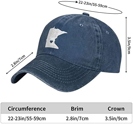Capinho de beisebol ajustável para mulheres masculinas com o padrão de mapa do estado de Minnesota, chapéus de sol do Snapback de tecido jeans