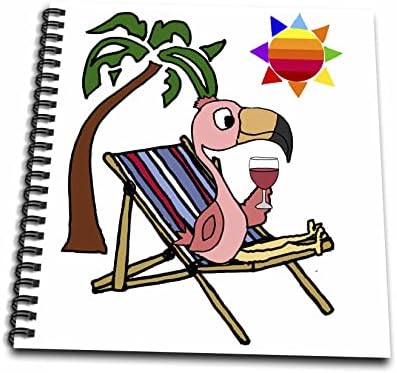 3drose engraçado rosa flamingo bebendo vinho na cadeira de praia e sol e. - desenho de livros