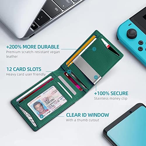 Carteira Zitahli Slim para Men-Leather Money Clipe Mens Wallets RFID Bloqueio de bolso frontal Bifold Minimalista Titular do cartão de crédito com caixa de presente