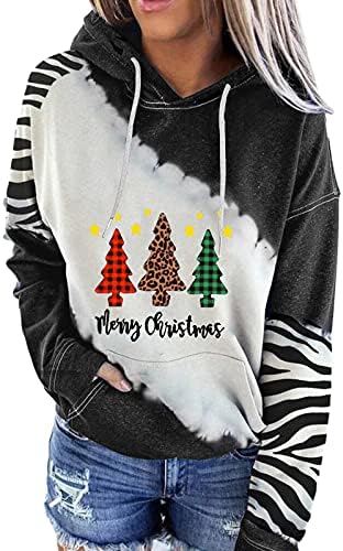 Womens Classic Christmas Prind Papuzes Pullover Color Block Tops Tops