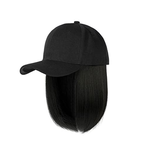 Capinho de beisebol com extensões de cabelo, chapéu de peruca bob curto reto para mulheres meninas com cabelo removível de chapéu sintético,
