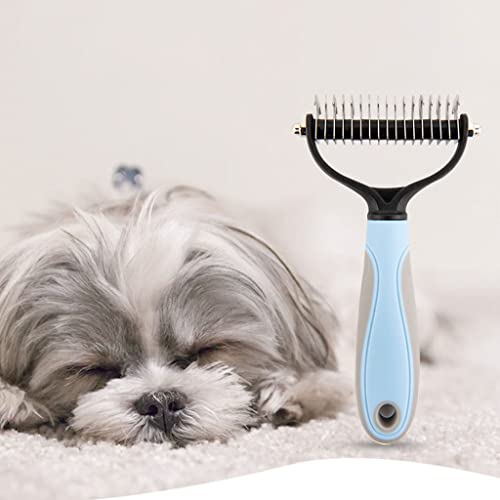 LOVIVER PET PET Brush DeShedding Tool Remove nós reduz o derramamento de pincel de cachorro de desmatamento seguro para derramar gatos médios para cabelos curtos cães de cabelo médio - azul