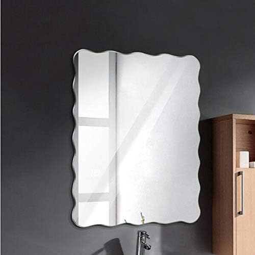 Espelho de parede sem moldura, espelho chanfrado com bordas onduladas polidas, espelho de vaidade montado na parede