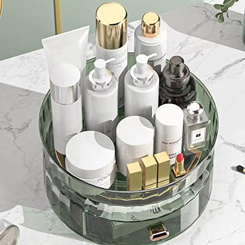 Organizador de maquiagem rotativo de goret, titular de maquiagem giratória de exibição cosmética de grande capacidade com gaveta para banheiros batons de pele de perfume de banheiro lato
