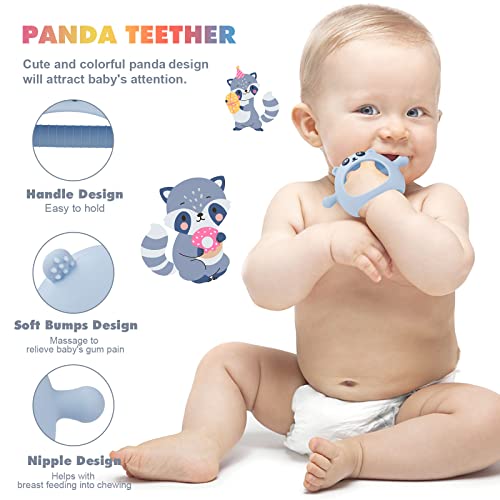 Brinquedos iniciais para bebês de 3 a 6 meses, o panda de junção nunca deixa de lado os dentes de silicone para bebês de 6 a 12 meses, as chupetas da mão da mão para bebês de 3-6 meses