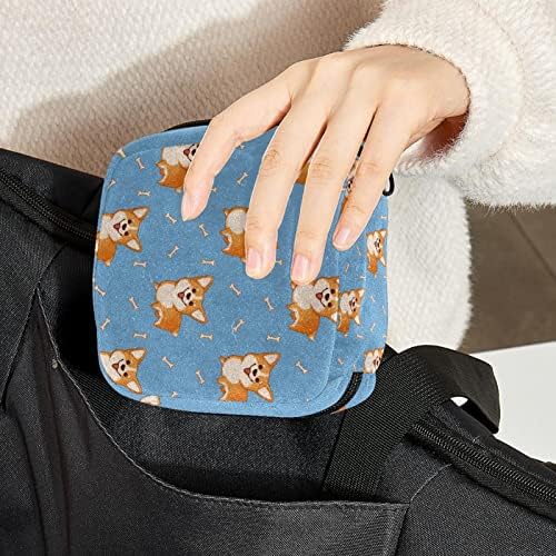 Little Corgi Dog Pattern Padrão Bolsa de maquiagem azul, bolsa de cosméticos, bolsa de higiene pessoal portátil para mulheres e meninas