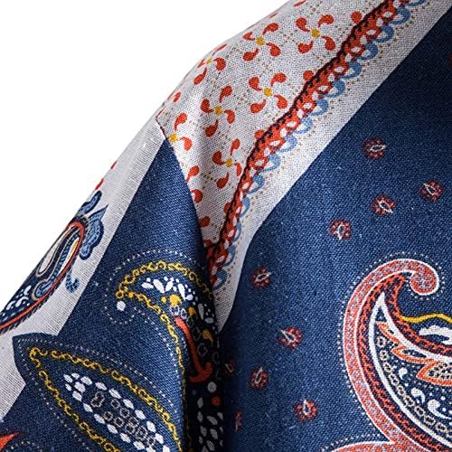 UBST Men's Paisley Print Henley Shirts Summer Manga curta Boho Casual Casual Placket Button Botão Tops de praia