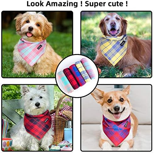 GOFSHY Spring Dog Bandana XLarge-Dog Sconhge cor vibrante cor de impressão xadrez verde laranja Acessórios de lenços de babador ajustáveis ​​para cães grandes