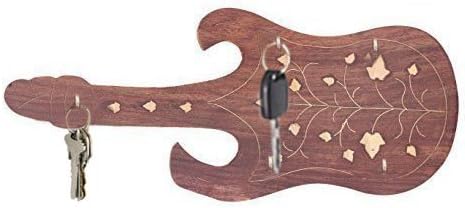 Khandekar Handmade Wooden Key Titular, design de guitarra criado à mão ganchos -chave para parede, cabides de chave, decoração da casa