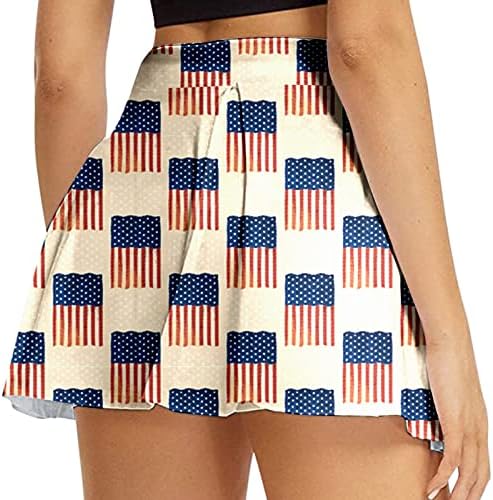 4 de julho dos EUA Skorts de tênis de bandeira dos EUA Saias com shorts para mulheres High Caist Pleated Flowy Golf Skorts 2 em 1 mini -saia