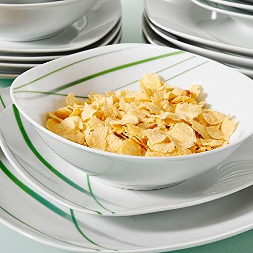 Sxnbh de 24 peças de porcelana branca de porcelana de mesa de mesa de mesa de mesa com prato de sopa, tigela, prato de jantar, prato