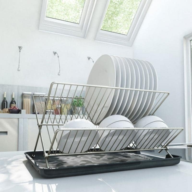 Sdgh x em forma de drenagem dobrável rack de pratos de ferro forjado de secagem rack de cozinha armazenamento de pratos