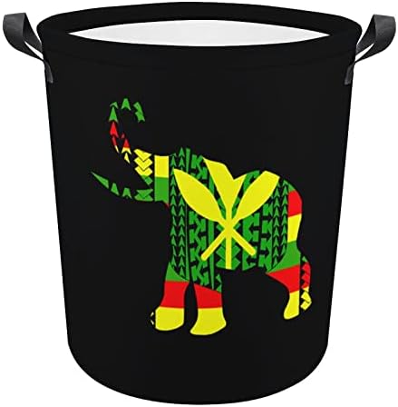 Tribal Kanaka Maoli Bandeira de elefante redonda cesto de roupa redonda cestas de roupas sujas à prova d'água com alças bolsa de armazenamento