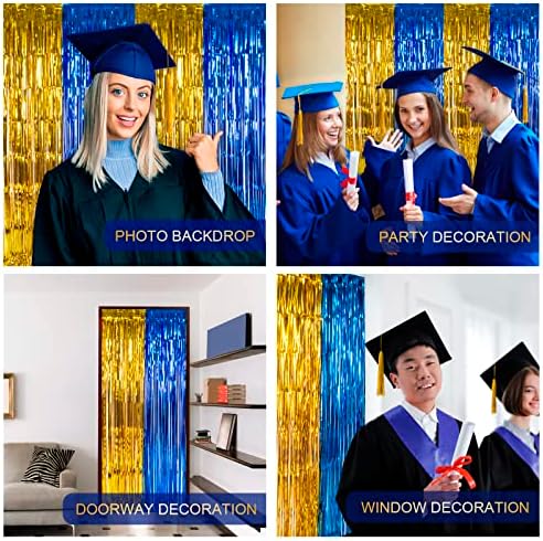 LOLSTAR 1 Pacote de pacote Blue e Gold Graduation Party Decoration 2023, 3,3x6,6 ft cortinas de franjas, cenário de maço