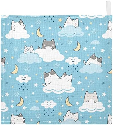 Vvfelixl Baby Toucos algodão Good Night Kitten Baby Muslin Whitloths Cat Soft Baby Face Toalha para recém -nascidos lenços bebês, 11,8 x 11,8 polegadas, 3 pacote azul