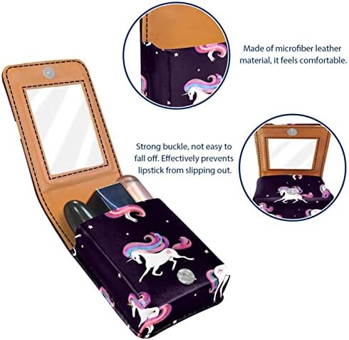 Caixa de batom de Guerotkr, organizador de batom de Lip Gloss de couro com espelho, Mini Lipstick Surfol, Padrão de Animais de Unicórnios Coloridos Coloridos Sem Estranhas