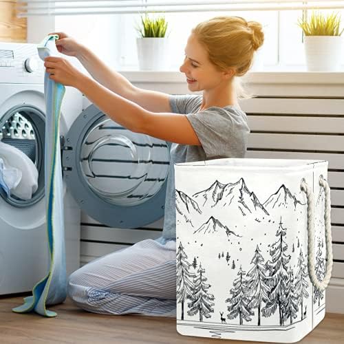 Cestas de lavanderia impermeabilizadas altas altas e dobráveis ​​desenho de inverno montanha-01 cesto de impressão para crianças adultas